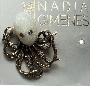 Gold and White Octopus Earrings